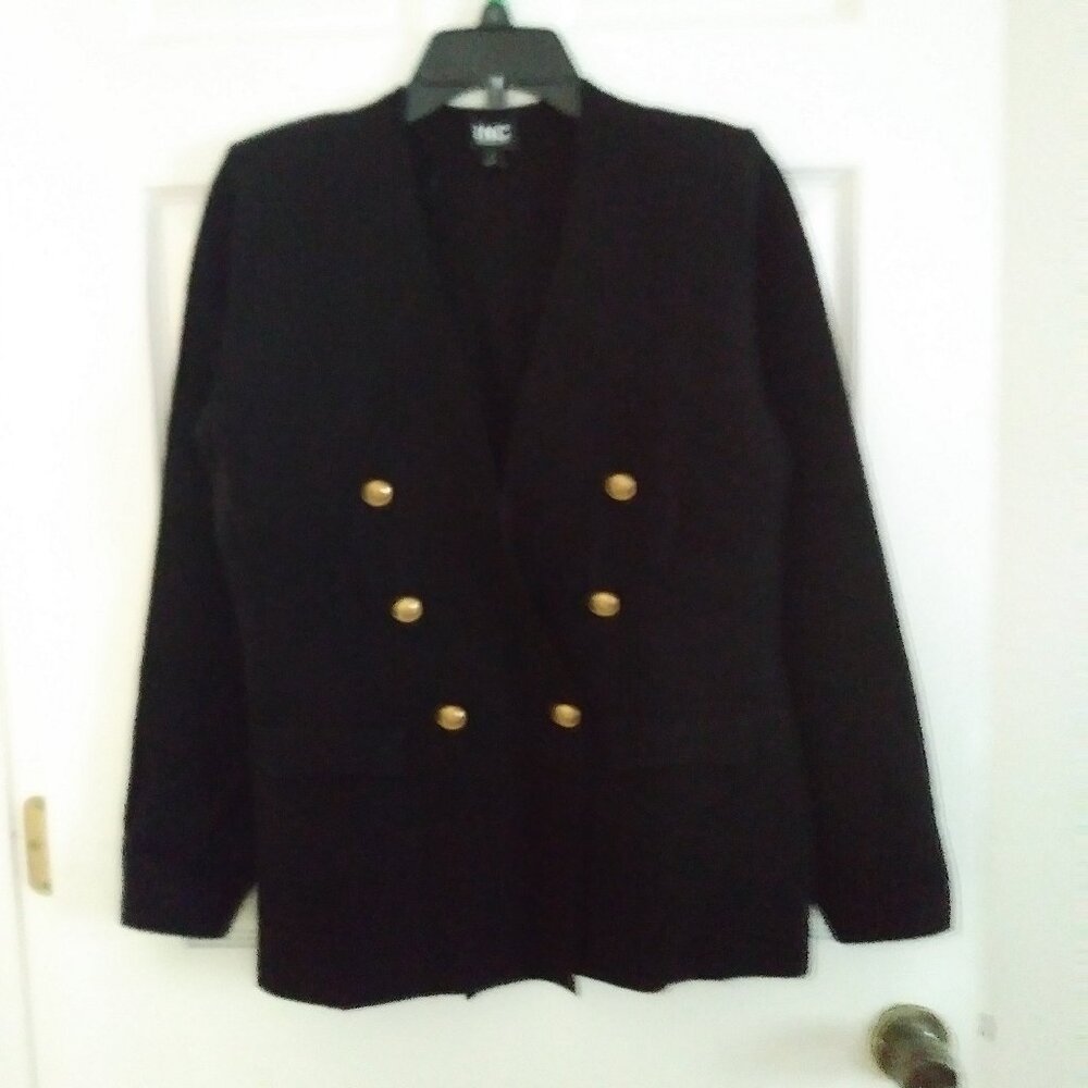 INC Black Blazer/Sweater Gold Button, Long Sleeves Size S